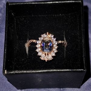 Lab created blue rainbow topaz (ROSE GOLD PLATTING)